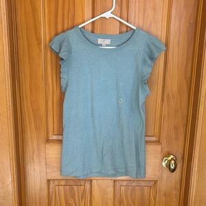 LOFT Teal Ruffle Sleeve Knit Top